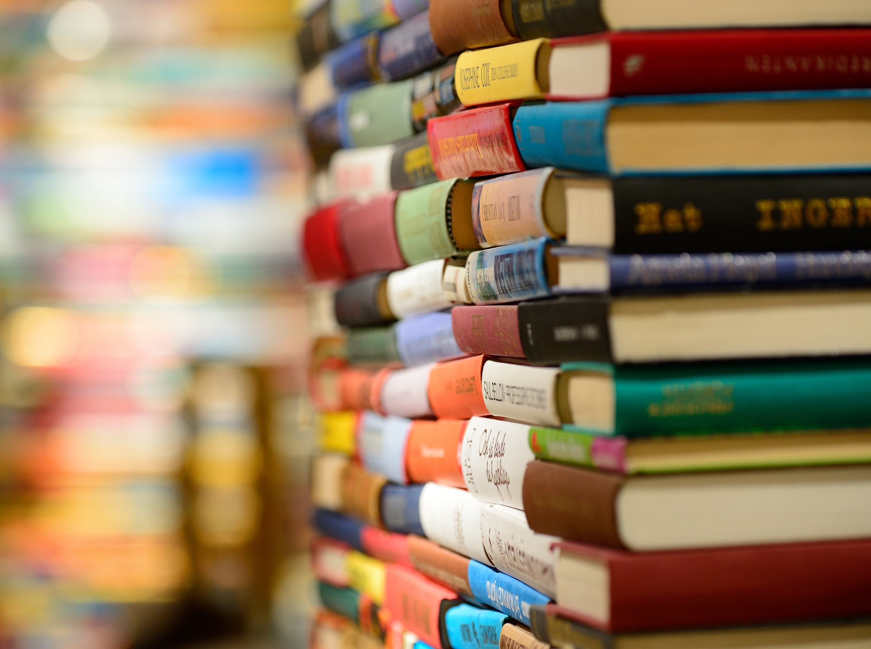 Colourful stacks of books